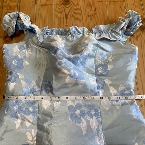 NWOT Lulus Pop the Bottle Light Blue Floral Jacquard Ruffled Mini Dress - Picture 6 of 8